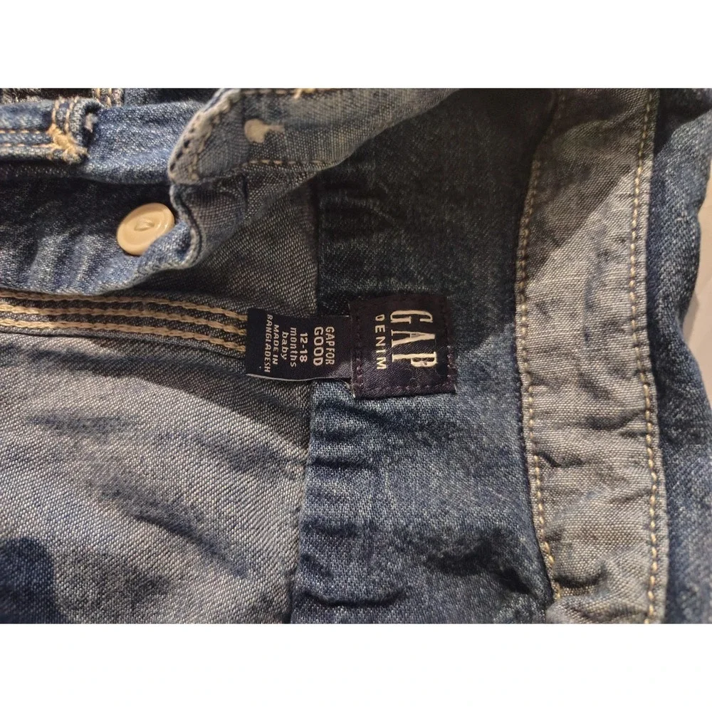 Gap Denim Baby Blue Jean Coverall Jumpsuit 12-18 Months Utility Romper